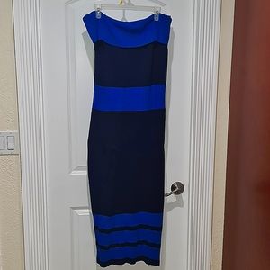 Off the Shoulder, Stripped Ribbed Bodycon Dress - Size L